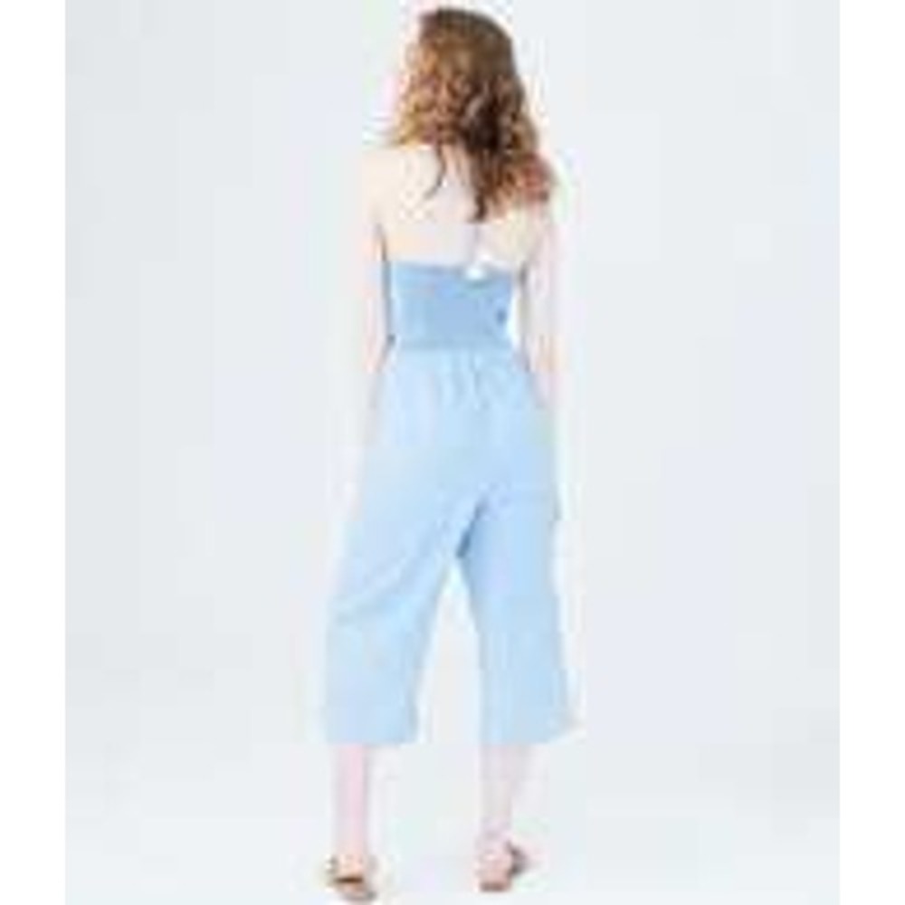Aeropostale Jumpsuit Women XS Light Blue Chambray Halter Wide Leg Cropped Tassel - Picture 4 of 10